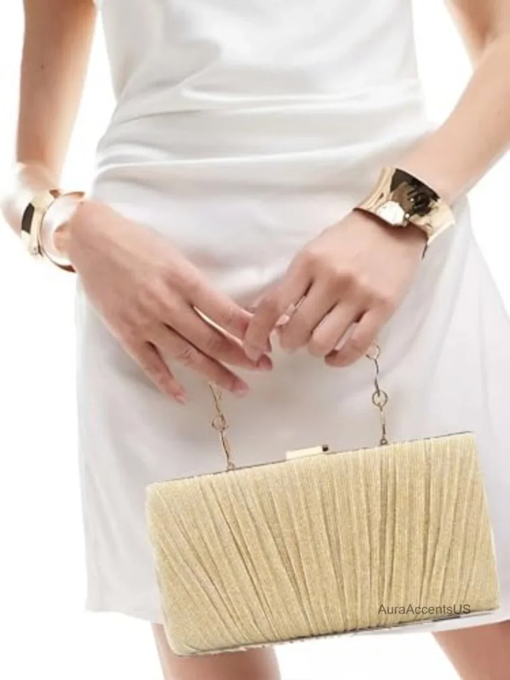 Pleated Clutch Evening Bag with Detachable Chain for Wedding Prom Party